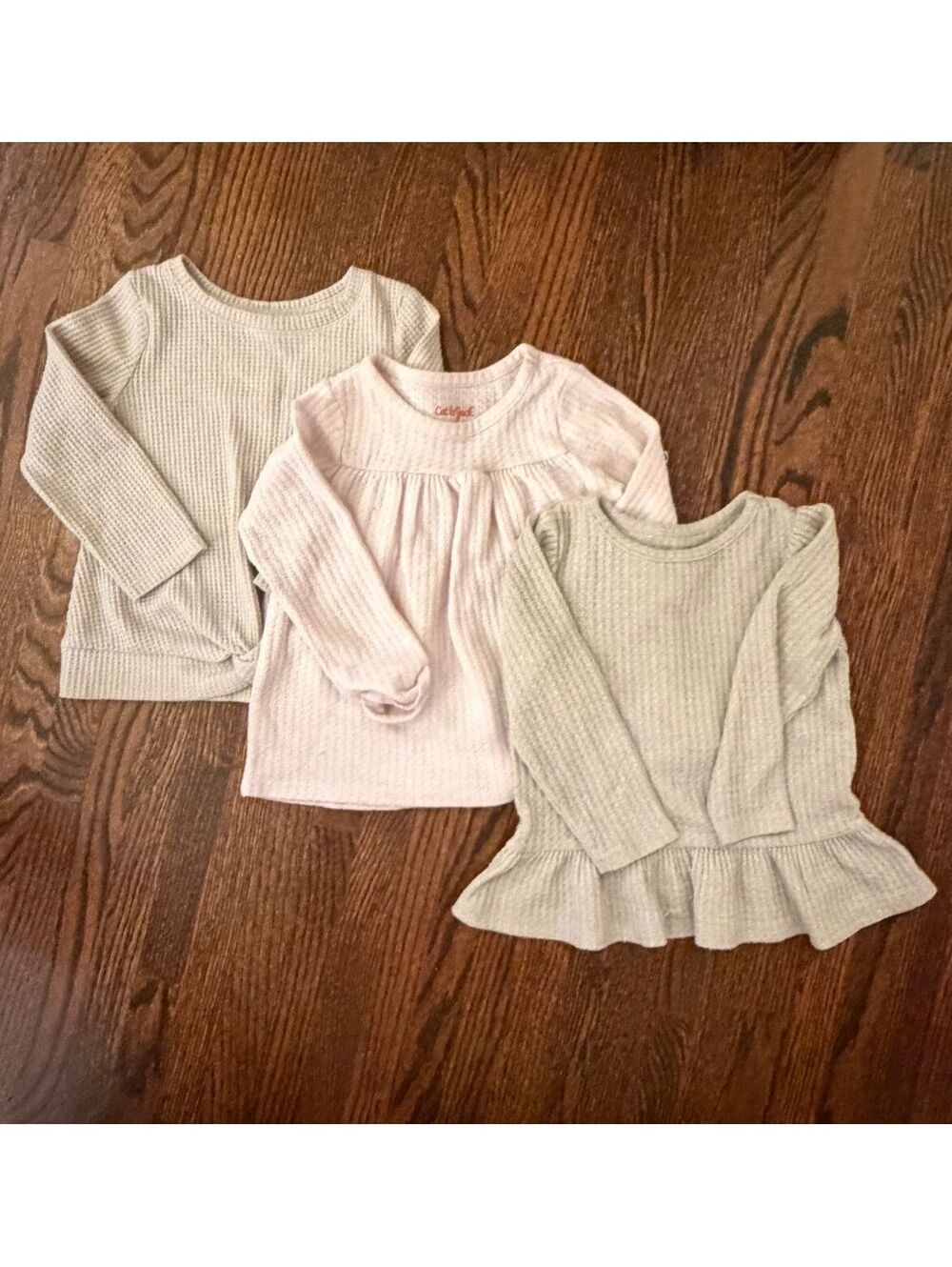 Cat & Jack Girls Variety 3T Long Sleeve Waffle Knit Tops Cozy Everyday Girly Set